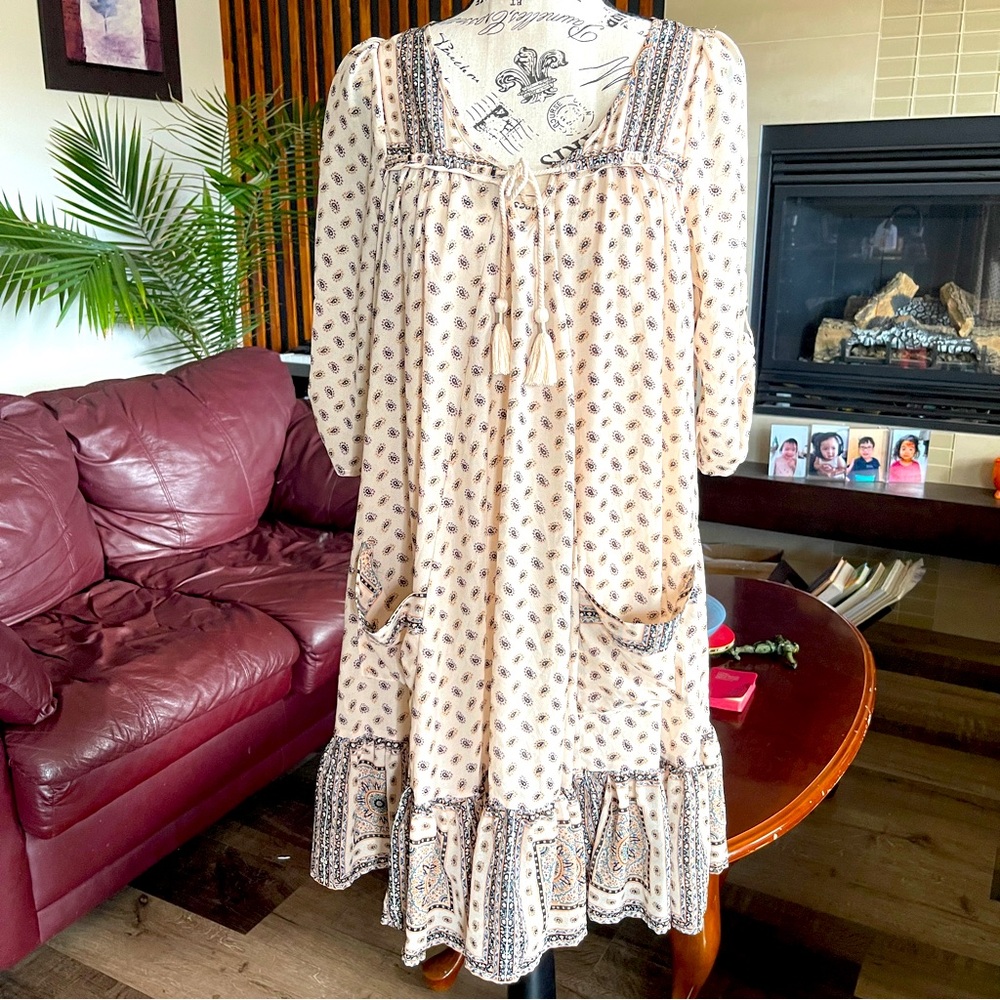FREE PEOPLE BOHO PENNY LANE TEA COLOR MINI DRESS - Picture 3 of 14